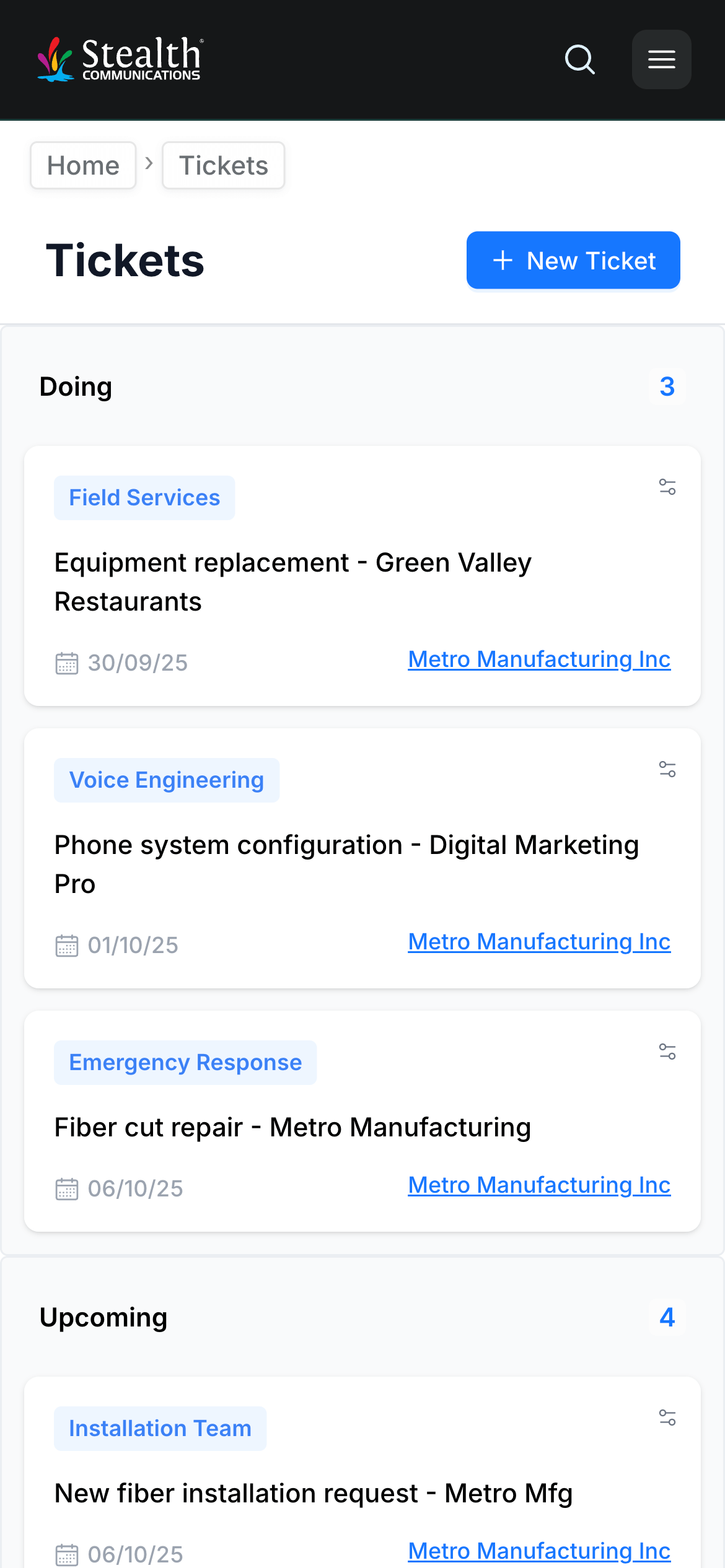 ISP Customer Portal dashboard interface