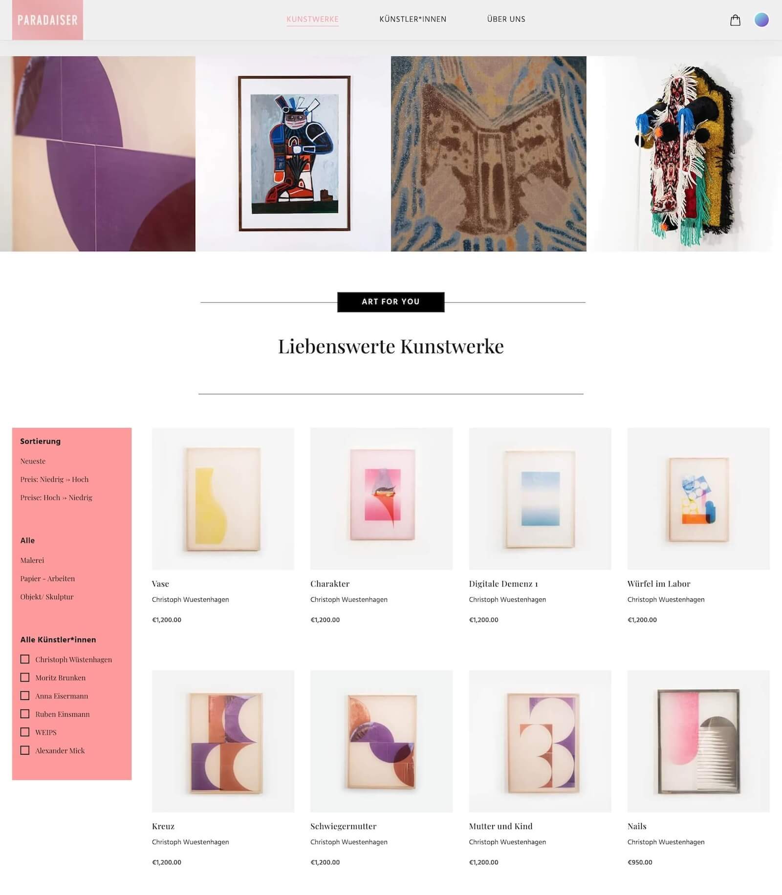 Paradaiser.art platform interface